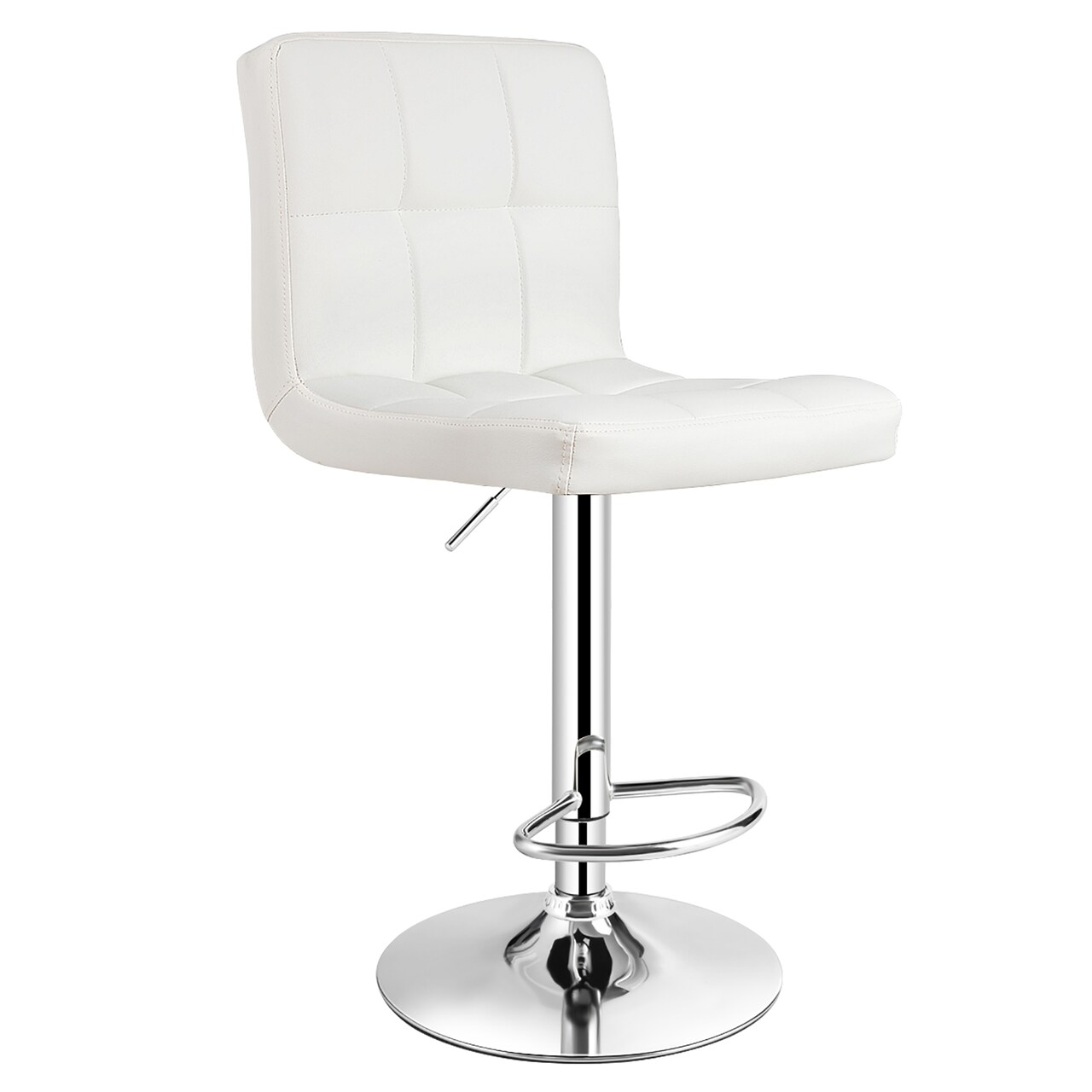 Costway Adjustable Armless Bar Stool Full Back Swivel Kitchen Counter Bar Chair PU Leather White